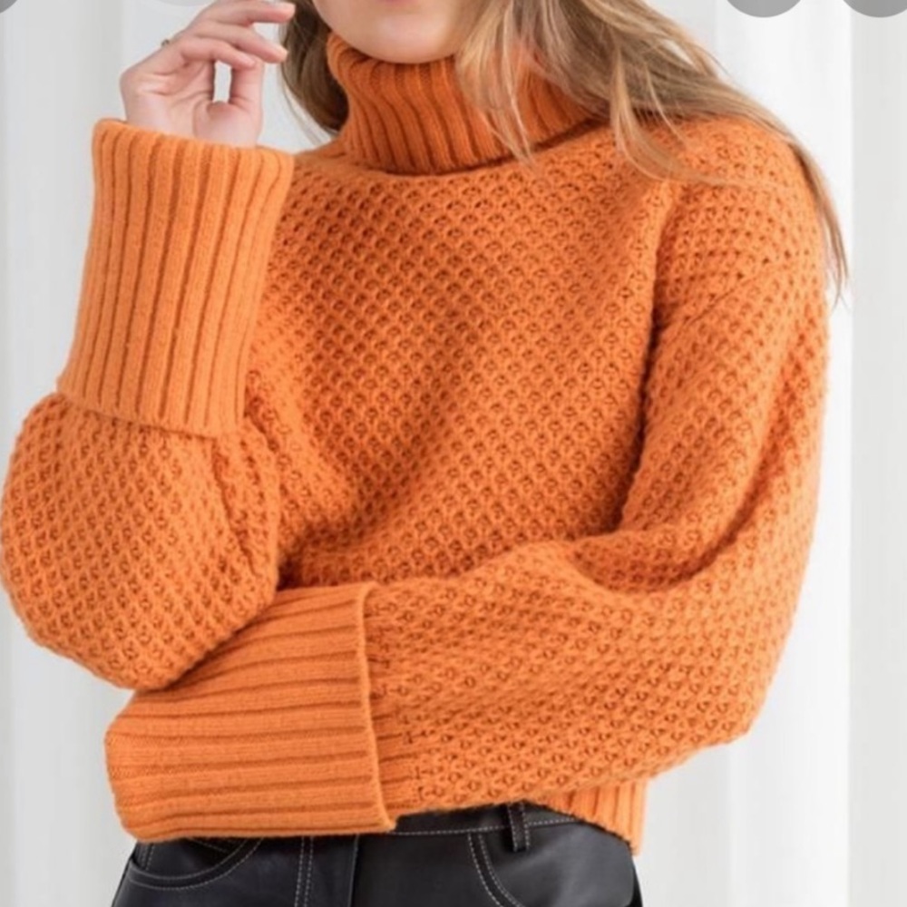 NWOT& Other Stories Orange Chunky Knit Turtleneck Sweater Size Medium